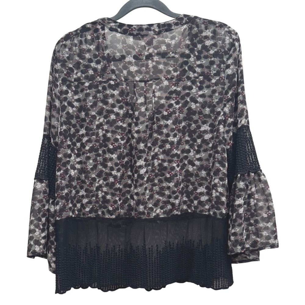 Forever 21 Blouse‎ Floral Bell Sheer Sleeve Black Small Boho Crochet Lace Top - Picture 5 of 7